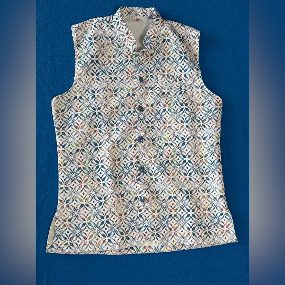 Nehru‎ Unisex Vest Colorful Lined Geometric  Sz 14 or 19" PTP